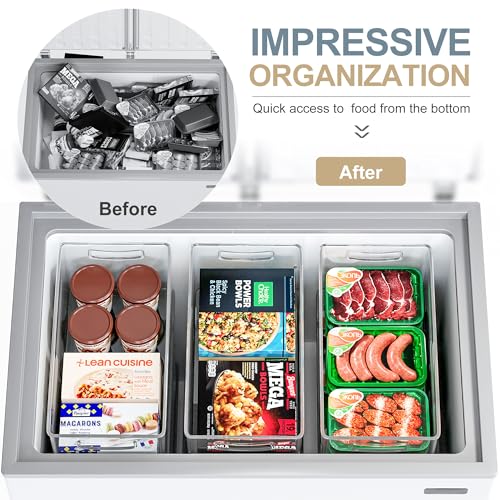 Heyuzb 8 PACK Freezer Organizer Bins Fridge Organizers and Storage Stackable Refrigerator Organizers Bins with Side Handles Clear Storage Bins for Pantry, Under Sink, Kitchen Cabinet