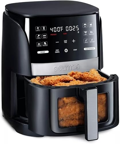 Gourmias 6 Qt Digital Window Air Fryer With 12 Presets, Guided Cooking, Touch Controls & Viewing Window, Oil-Free