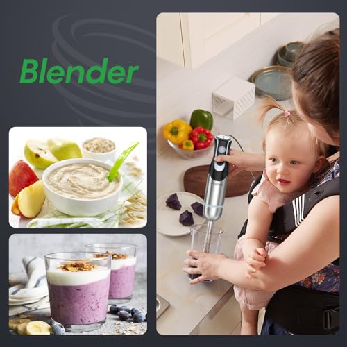 FRESKO Immersion Blender Handheld, Stainless Steel Hand Electric Stick Mixer with 12-Speeds & Turbo Mode, Powerful 500W Emulsion Blender with Beaker, Chopper & Whisk for Smoothie, Puree, Baby Food