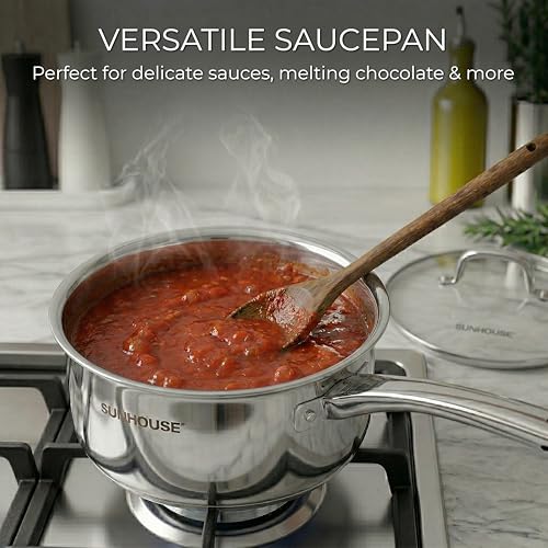 SUNHOUSE 2 QT Stainless Steel Saucepan with Lid and Steamer Basket Insert