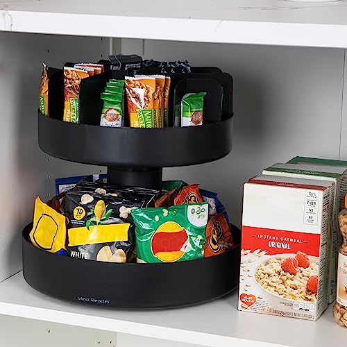 Mind Reader 2-Tier Snack Carousel, Countertop Organizer, Snack Tray, Breakroom, Kitchen, 14.25"L x 14.25"W x 14"H, Black