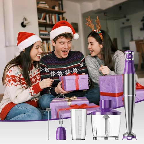 Turelar Immersion Blender Handheld Corded Hand Blenders Set 1100W, Trigger Variable Speed 5 in 1 Stick Emulsifier with Chopper, Whisk and Frother for Soup, Baby Food and Smoothies, Purple