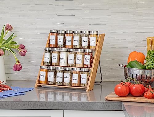 Orii 18 Jar Bamboo Compact Spice Rack with Spices Included & 5-Year Free Spice Refill Program for Countertop or Kitchen Drawer with Glass Jars