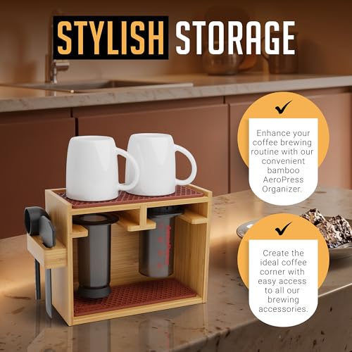HEXNUB Organizer Stand for AeroPress Bamboo Coffee Caddy Original Brown