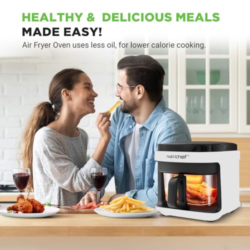 Nutrichef 5.8 Quart Air Fryer | 8-in-1 Preset Cook Modes| Transparent Fry Bowl for Best Cooking Results | Cook Shrimp, Steak, Fries, Wings, Chicken & More | Precise Temperature Control & Time | White