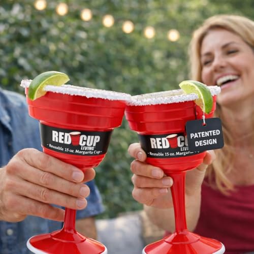 Red Cup Living Reusable Plastic Margarita Glasses with Stem 15 oz – Shatterproof Cocktail Cups, Durable Party Stemware for Pool, Patio & Outdoor,st patricks day accessories & spring break essentials