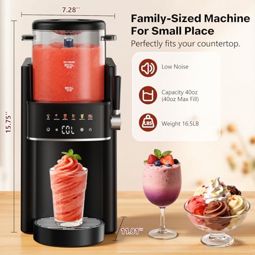 Ranvaira Slushie Machine, Ice Cream Maker, Slushy Machine for Home and Families, No ice needed with Rapid Chill & Temperature Control, Multi-function for Margarita, Frappé, Easy to Clean, Black