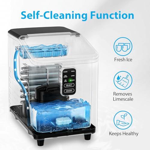 Aeitto Ice Maker Countertop 26lbs/24H, Ice Machine 8 Ice Cubes Ready in 6 Mins, 2 Sizes of Bullet Ice Portable Ice Makers with Basket & Scoop, Auto Self-Cleaning for Home/Kitchen/Office Stainless