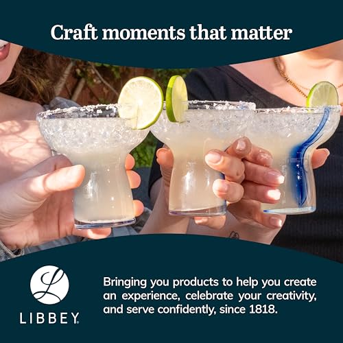 Libbey Blue Ribbon Stemless, Margarita Glasses, Artisan-Inspired, Elegant Margarita Glass Set of 6, Lightweight Mexican Glassware for Parties and More