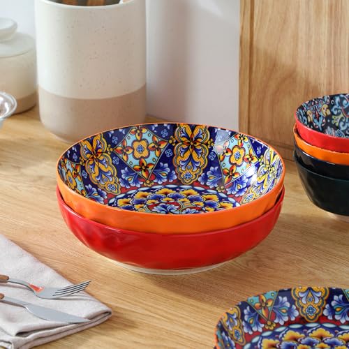 vancasso Large Serving Bowls, 78 Oz Extra Large Salad Bowls Set of 2, Bohemian Decorative Bowls for Salad, Fruit, Pasta and Dinner, Serving Dishes Set for Party, Dishwasher & Microwave Safe－Red