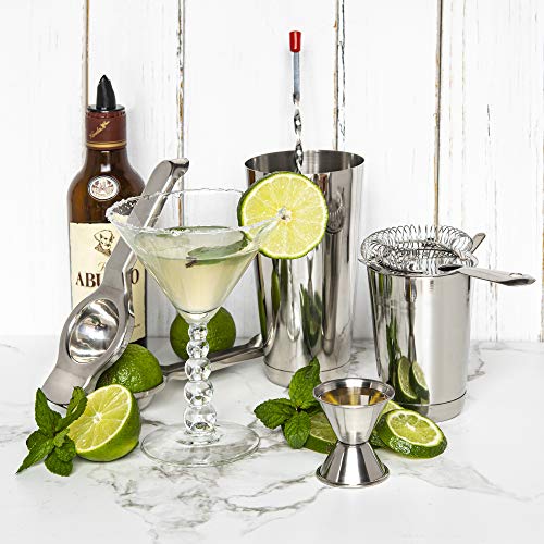 Bar Set Cocktail Shaker Set, Stainless Steel Mixology Bartender Kit, 16 Piece Cocktail Kit, Silver Cocktail Set, Bar Tools: 30oz Martini Shaker, Muddler, Bar Kit Cocktail Book, Jigger and Pourers