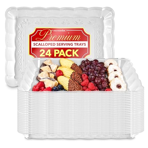 (24 Pcs) Clear Plastic Serving Tray 9x13, Large Plastic Serving Platter Disposable, Rectangle Party Trays and Platters for Fruit, Dessert, Cookies, Appetizers, Food, Entertaining, Holiday Parties
