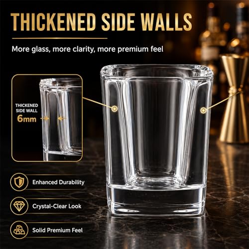 Ruckae 12 Pack 2 OZ Shot Glasses Set Clear Shot Glasses Bulk with Heavy Base Bar Square Glass Shot Cups for Vodka Tequila Whiskey Liquor