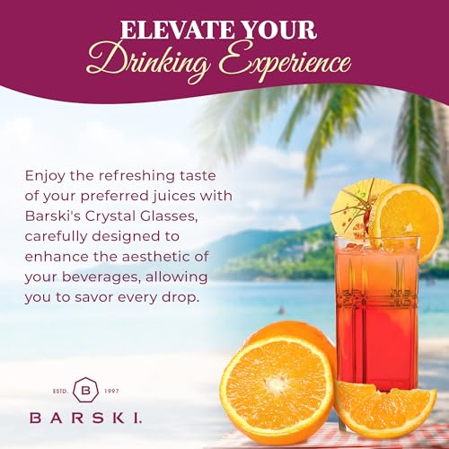 Barski Highball Glass - Drinking Glasses - Set of 4 - Hiball Tumblers - Glass Crystal Tumbler - for Water, Juice, Beer, Mixed Cocktails, Mojito Glass, Tom Collins Bar Glassware, 12 oz, Made in Europe