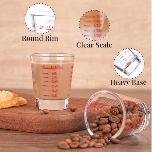 Shot Glasses Measuring cup Espresso Shot Glass Liquid Heavy Wine 2 Pack 26-Incremental Measurement 1oz, 6 Tsp, 2 Tbs, 30ml (2 pack-red)
