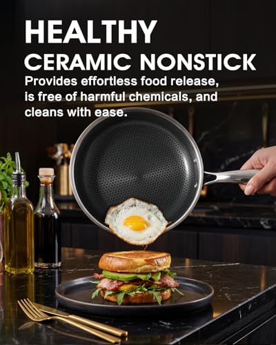 Tibbicc Stainless Steel Non Stick Frying Pan with Lid - PFOA Free