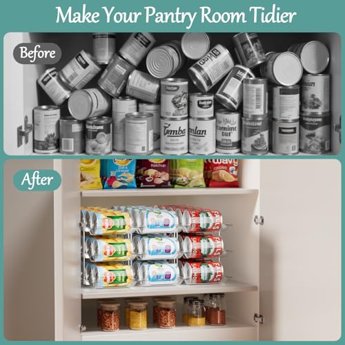 VEGEVIGI Can Storage Organizer for Pantry, Can Holders For Pantry, Canned Goods Food Dispenser, Clear Plastic Soup Can Shelf Rack, 3 Ties