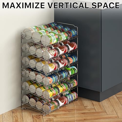Simple Houseware Stackable Can Organizer Rack for Pantry/Cabinet – 11.5" D x 17" W x 13.75" H, Holds 36 Cans, 3-Tier Can Food Storage Dispenser, Chrome