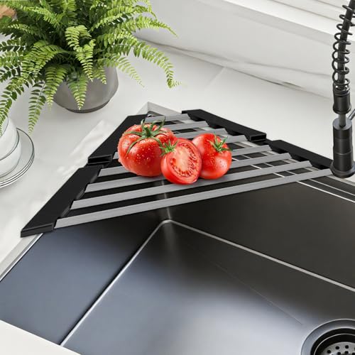 Small Triangle Foldable Dish Drying Rack with Silicone Ends for Sink Corner
