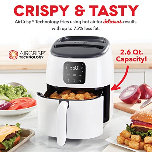Dash Tasti-Crisp™ Digital Air Fryer – 2.6 Quart Small Compact Mini Air Fryer for French Fries, Nuggets & More, 1-2 People, Auto Shut Off, Adjustable Temp, Dishwasher Safe Parts - White