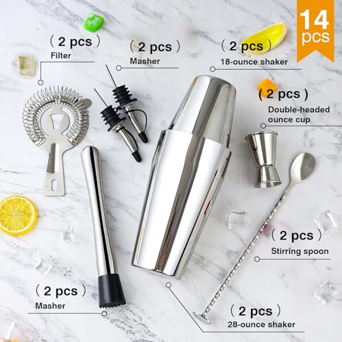 Mwellewm Cocktail Shaker Set, Boston Shakers Bartending Professional Bartender Kit Bartender Beginner Mixed Alcohol Martini Shaker Tins Tool for Bar Drink