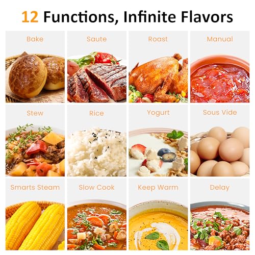 HEYNEMO 12-in-1 Programmable Slow Cooker, 8 Quart Slow Cooker with Timer, Temp Control and Auto Shut Off, Multi Cooker with Steaming Rack, Dishwasher-Safe Visual Glass Lid, Stainless Steel