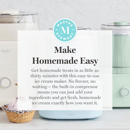 Martha Stewart 1 Quart Ice Cream Maker, Built-In Compressor, No Pre-Freezing Required, 3 Modes (Ice Cream, Sorbet, Frozen Yogurt), Automatic Mix-In Alert, Dishwasher-Safe Parts, Linen Cream