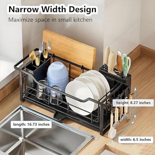 AIDERLY Narrow Dish Drying Rack Dish Drainer, Black