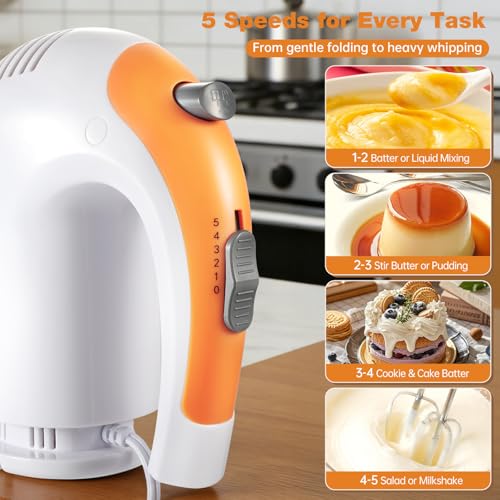 5-Speed 300W Hand Mixer Electric – Powerful Compact for Baking