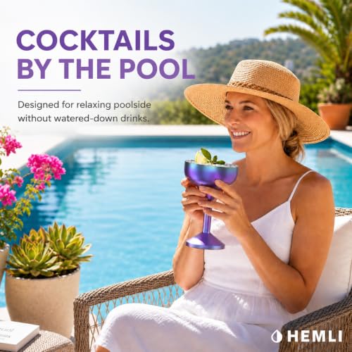 Hemli Insulated Margarita Glass, Cocktail Tumbler with Lid, Stainless Steel Vacuum Insulated, Keeps Drinks Cold for 12 Hours