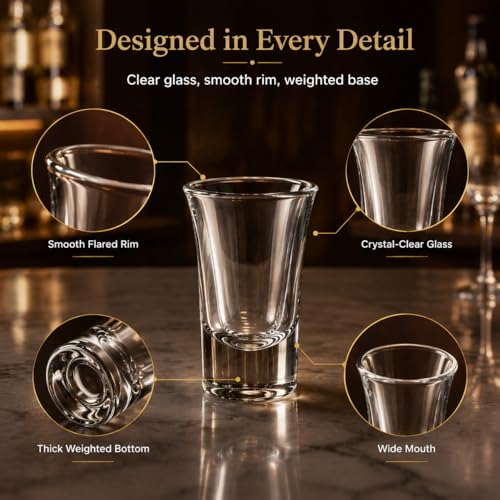 Ruckae 24 Pack 1 OZ Shot Glasses Set Shot Glass with Heavy Base Clear Shot Glasses Bulk for Vodka Tequila Whiskey Liquor