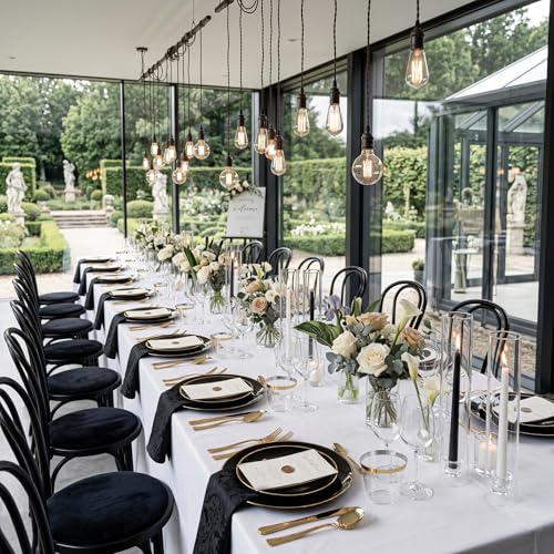KIRE 100PCS Black and Gold Plates - Black Plastic Plates Disposable with Gold Rim Include 50Pcs 10.25inch Dinner Plate and 50Pcs 7.5inch Dessert/Salad Plate for Party/Wedding/Graduation/Father's Day