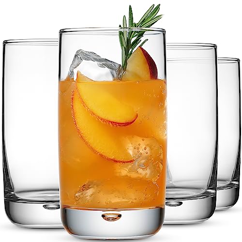 Set of 4 Highball Glasses 16 Oz Collins Cocktail Drinking Glass Cups, Bubble Base Glassware for Water, Juice, Cocktails, Beer Pint Glasses, Modern Basic Tumblers.