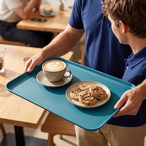 Lyellfe 8 Pack Fast Food Serving Tray, 15 by 10-Inch Wheat Straw Cafeteria Tray, Colorful Restaurant Serving Trays, Rectangular Serving Platter for Party, Home, School, Restaurant