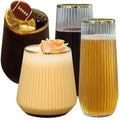 Oojami 48 Pack Ribbed Origami Ripple Plastic Glasses, 24 9 Ounce Stemless Champagne Flutes & 24 12 Ounce Cups, BPA-Free Disposable Shatterproof Toasting Glasses for Weddings Bars Events (Gold Rim)