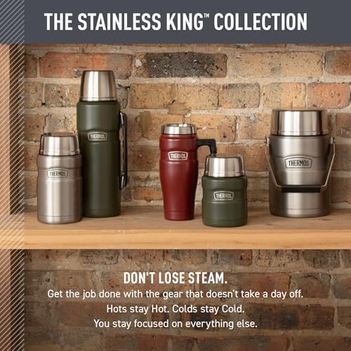 THERMOS Stainless King Vacuum-Insulated Travel Mug with Handle - 16oz, Matte Steel - Thermos Tumbler for Hot & Cold Drinks - Leak-Proof & Sweat-Proof Stainless Steel Coffee Mug with Lid for Commuting