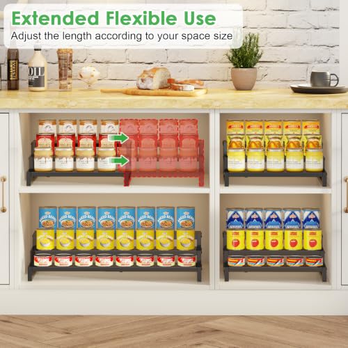Dmevkic 3-Tier Expandable Can Organizer for Pantry,Adjustable 15''-25'' Metal Can Organizer Holds Up to 24 Cans,Can Holder for Pantry Kitchen Cabinet Countertop,Black