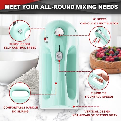 Lord Eagle Hand Mixer Electric Handheld 400W,5-Speed Lightweight, Green