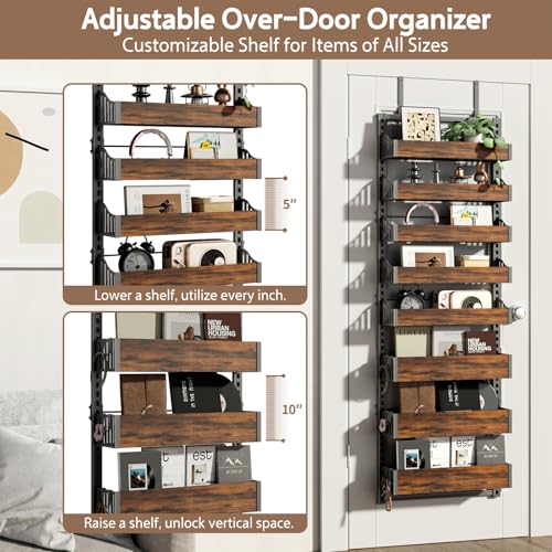 Stuvicient Over the Door Pantry Organizer: Pantry Organization and Storage with Hanging Basket - 8-Tier Adjustable Shelves Metal Spice Rack for Kitchen Laundry Room Bedroom & Bathroom