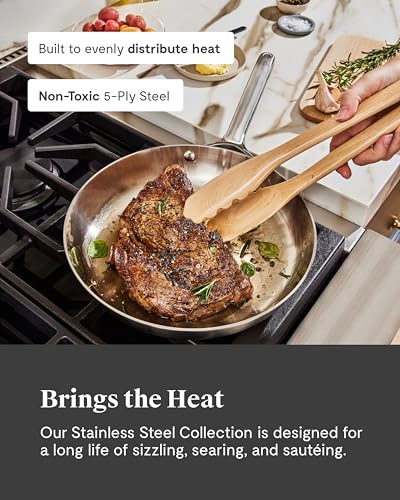 Caraway Stainless Steel Cookware Set – 12 Piece 5-Ply Stainless Steel Pots and Pans Set - Includes Fry, Sauce, Sauté Pan, Dutch Oven, and Space-Saving Storage - Non Toxic, PTFE & PFOA Free