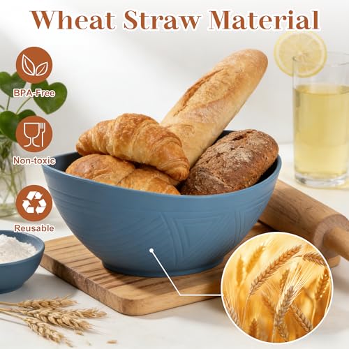 BUSOKIP 65 OZ Wheat Straw Bowls Set of 4, Large Unbreakable Salad Bowls, Microwave & Dishwasher Safe Big Serving Bowl, Plastic Kitchen Bowl for Popcorn, Cereal, Soup and Ramen (Multicolor)