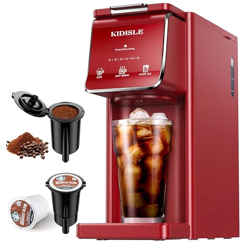 KIDISLE Single Serve Coffee Maker for K Cup & Ground Coffee, Hot & Iced, 6-16oz Sizes, 40oz Water Tank, Reusable