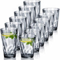 LemonRoad 12 Pack Reusable Plastic Drinking Glasses Set - 20oz & 13.5oz Stackable Tumbler, Shatter-resistant Highball Cups for Water, Cocktail, Iced Coffee, Indoor Outdoor Use, BBQ, Patio, Pool (Grey)