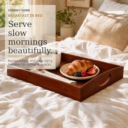 Comfify Dark Brown Bamboo Serving Trays Set of 3 – Nesting Ottoman Trays