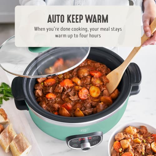 GreenLife 6QT Ceramic Slow Cooker, PFAS-Free, Programmable, Removable Healthy Nonstick Pot for Family Meals, Sear on Stovetop, Keep Warm, Digital Timer, Dishwasher Safe Crock, Turquoise