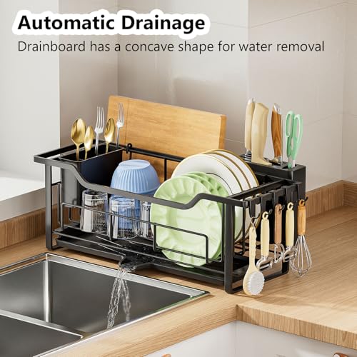 AIDERLY Narrow Dish Drying Rack Dish Drainer, Black