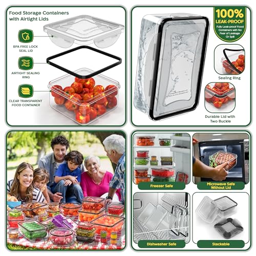 RockBerry 56 PCS Food Storage Containers with Lids Airtight- Plastic Container for Pantry Kitchen Organization-Microwave Dishwasher,Freezer Safe 100% Leak Proof (28 Stackable Boxes-28 Lids)