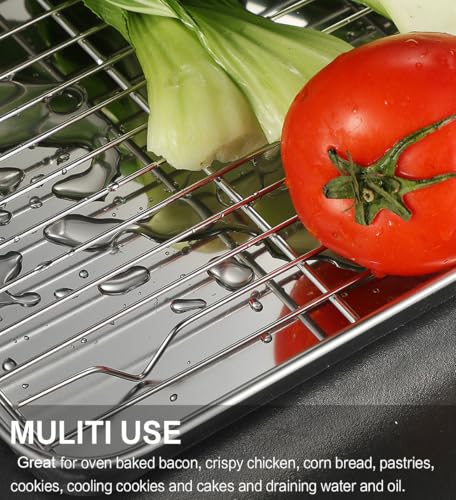 Stainless Steel Baking Sheet Tray Cooling Rack with Silicone Baking Mat Set, Cookie Pan with Cooling Rack, Set of 9 (3 Sheets + 3 Racks + 3 Mats), 10/12/16 Inch, Easy Clean