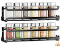 LUCYCAZ 2 Pack Wall Mounted Spice Rack with 8 Hooks, Spice Organizer Shelf for Stove Cabinet Pantry Door,Screw or Adhesive Spice Shelf Hanging Wall Spice Rack in Kitchen and RV (Black, 2 PACK)