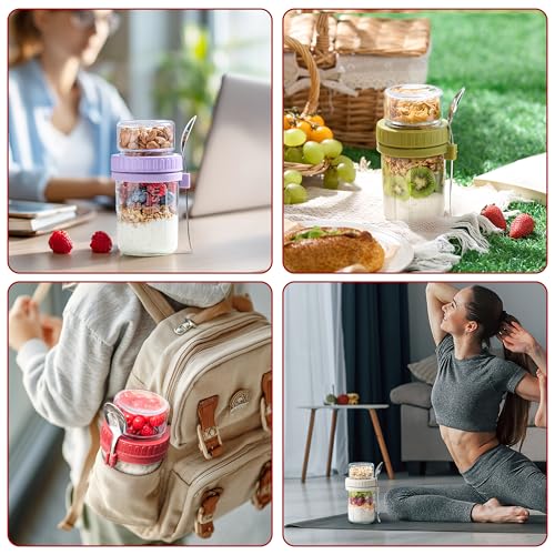 Danmu 4 Pack Overnight Oats Containers with Lids 21 oz (16+5),Dual-Layer Yogurt Parfait Cups with Lids,Meal Prep Containers Glass for Snack,Overnight Oats,Yogurt,Parfait,Salad Dishwasher Safe